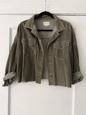 American Eagle Outfitters Cropped Corduroy Jacket in Olive Green